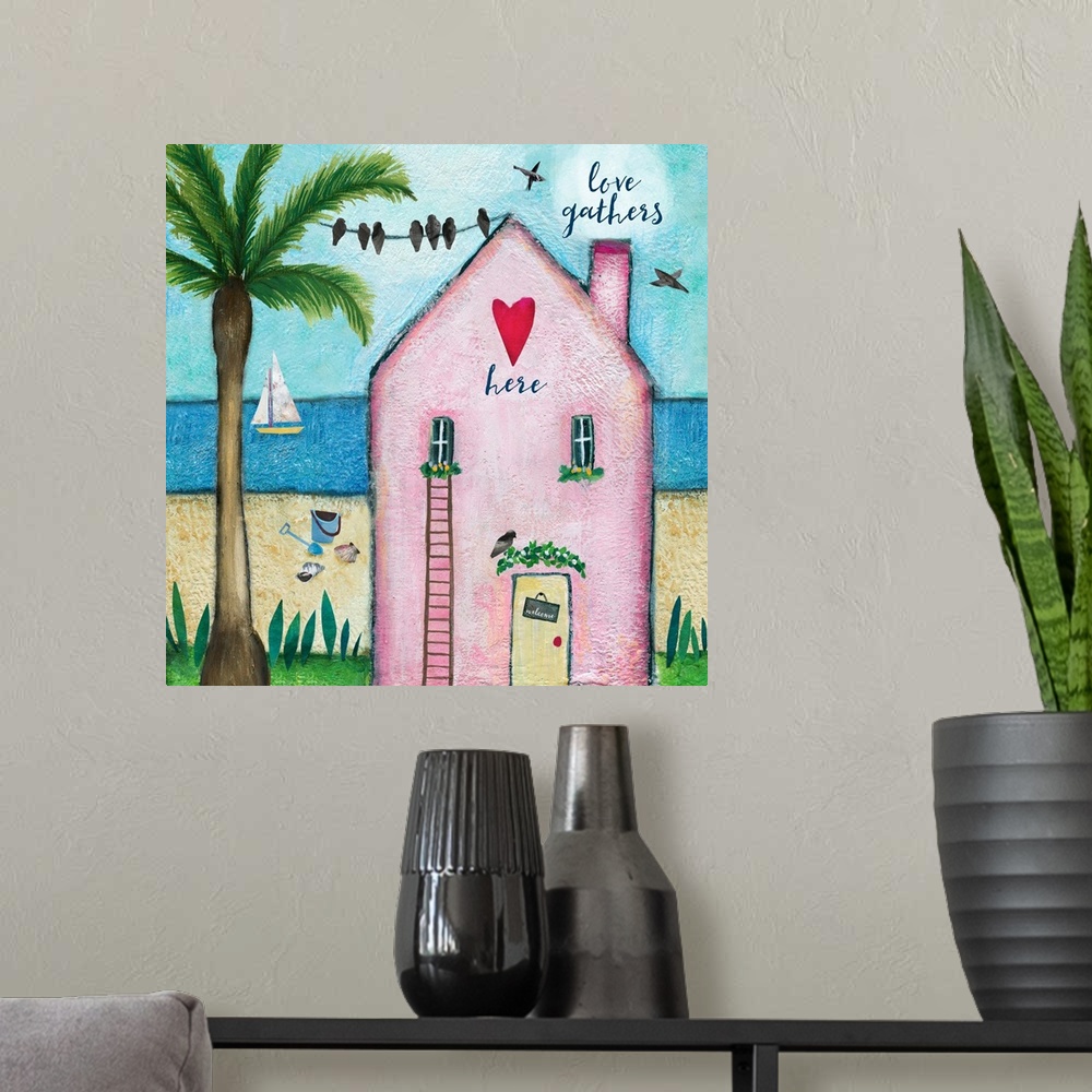 A modern room featuring Pastel beach home is a fun, whimsical reminder of all the colors of the beach.