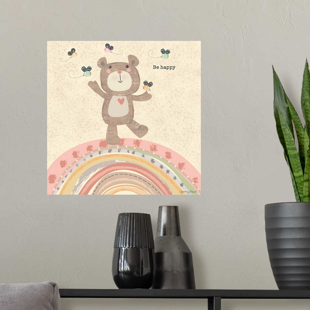A modern room featuring Sweet and charming art for a child's room, with a gender-neutral palette.