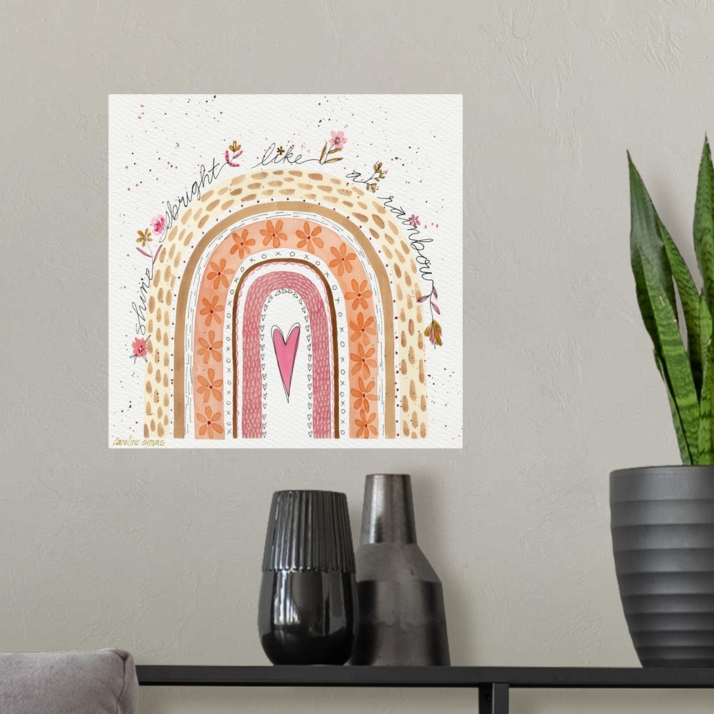 A modern room featuring Sweetly rendered rainbow art that adds a gentle, lovely, and inspirational accent to your decor.