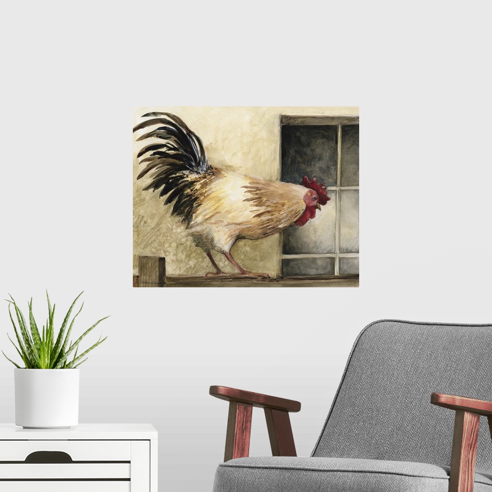 A modern room featuring Sophisticated country rooster adds warmth to kitchens