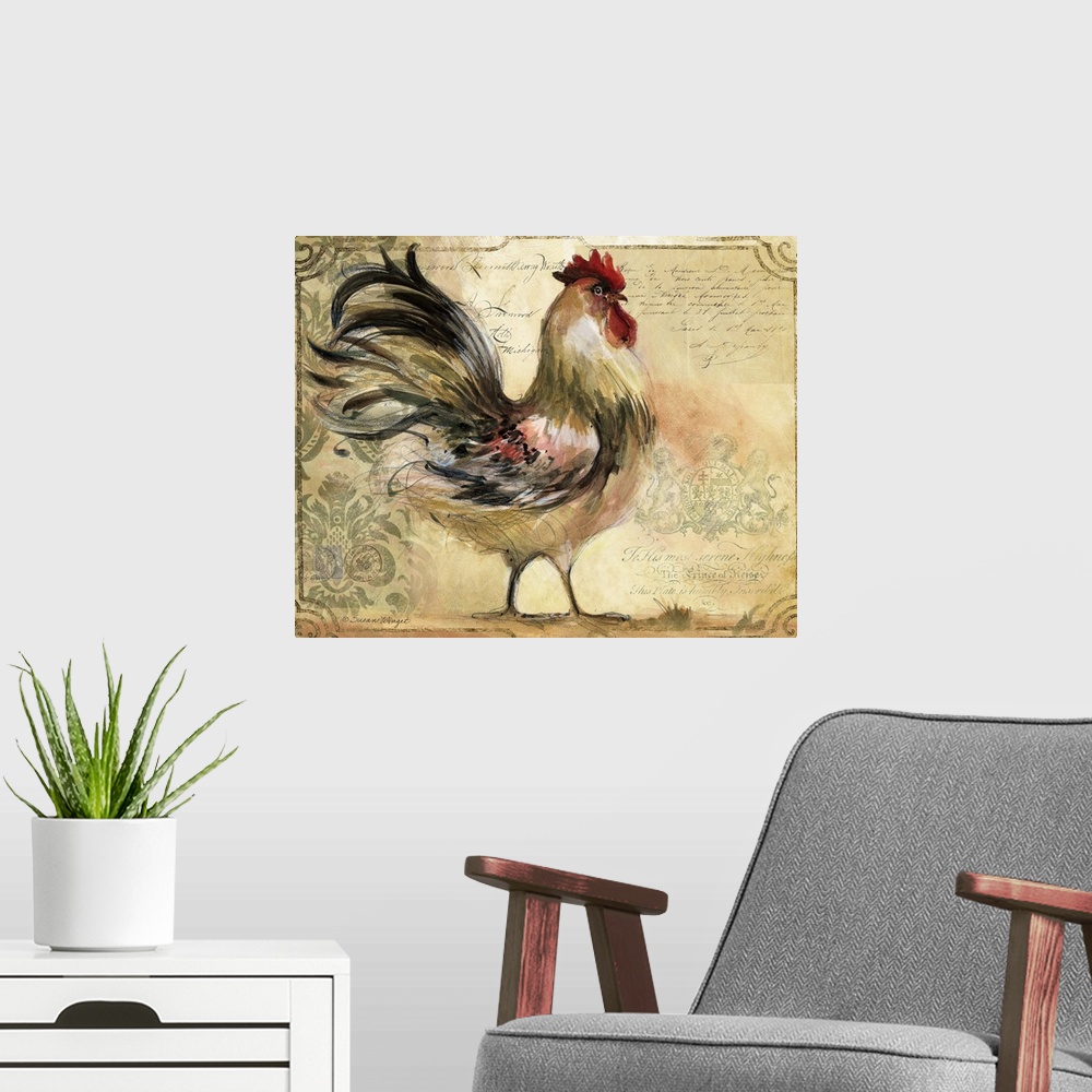 A modern room featuring Sophisticated country rooster adds elegant look to kitchens