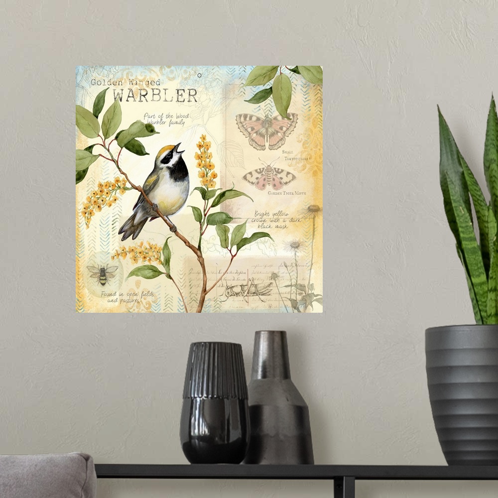 A modern room featuring Botanical bird scene brinks the beauty of nature into your home decor.