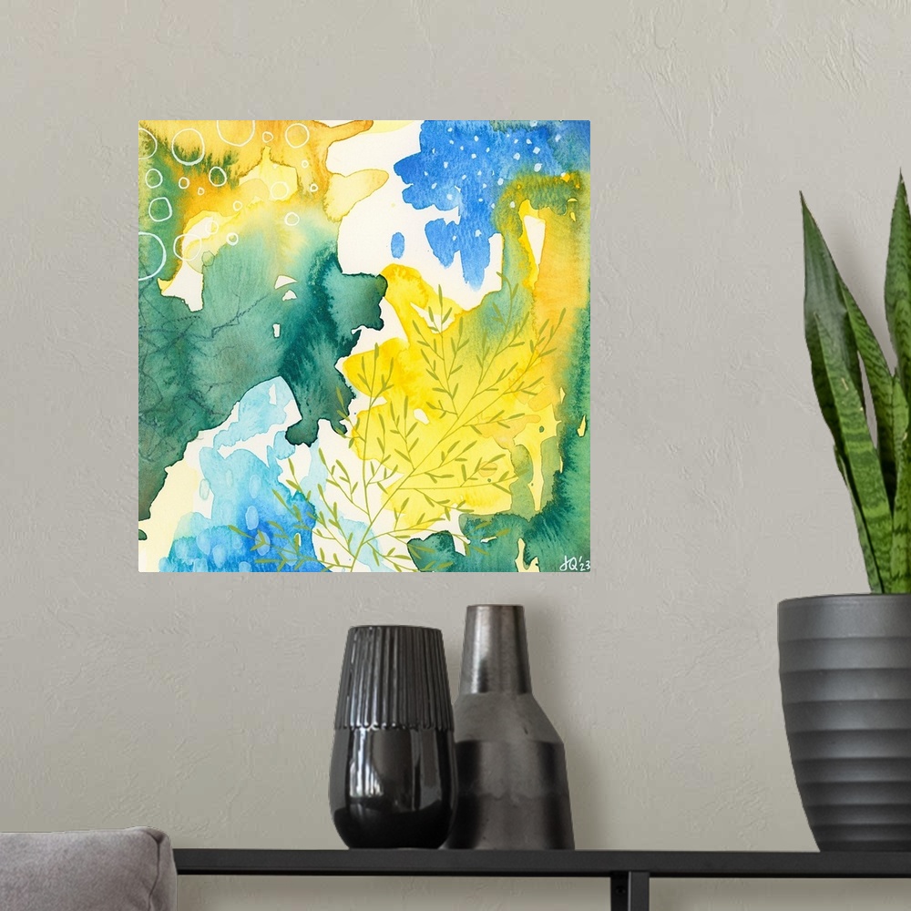 A modern room featuring A dynamic and fluid abstract that will go with any decor and in any room!