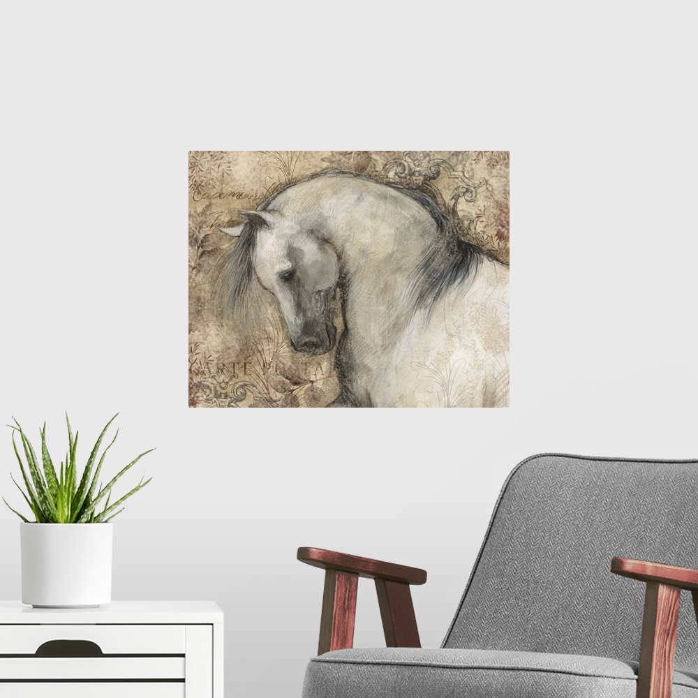 A modern room featuring Striking horse painting captures the grace and beauty of this majestic animal.
