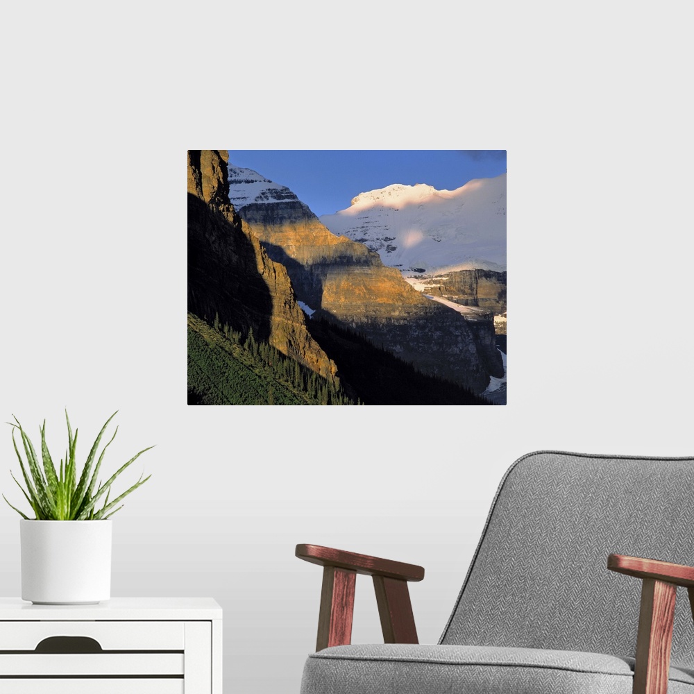A modern room featuring Canada, Alberta, Rocky Mountains. Victoria Glacier and the Canadian Rockies above Lake Louise are...