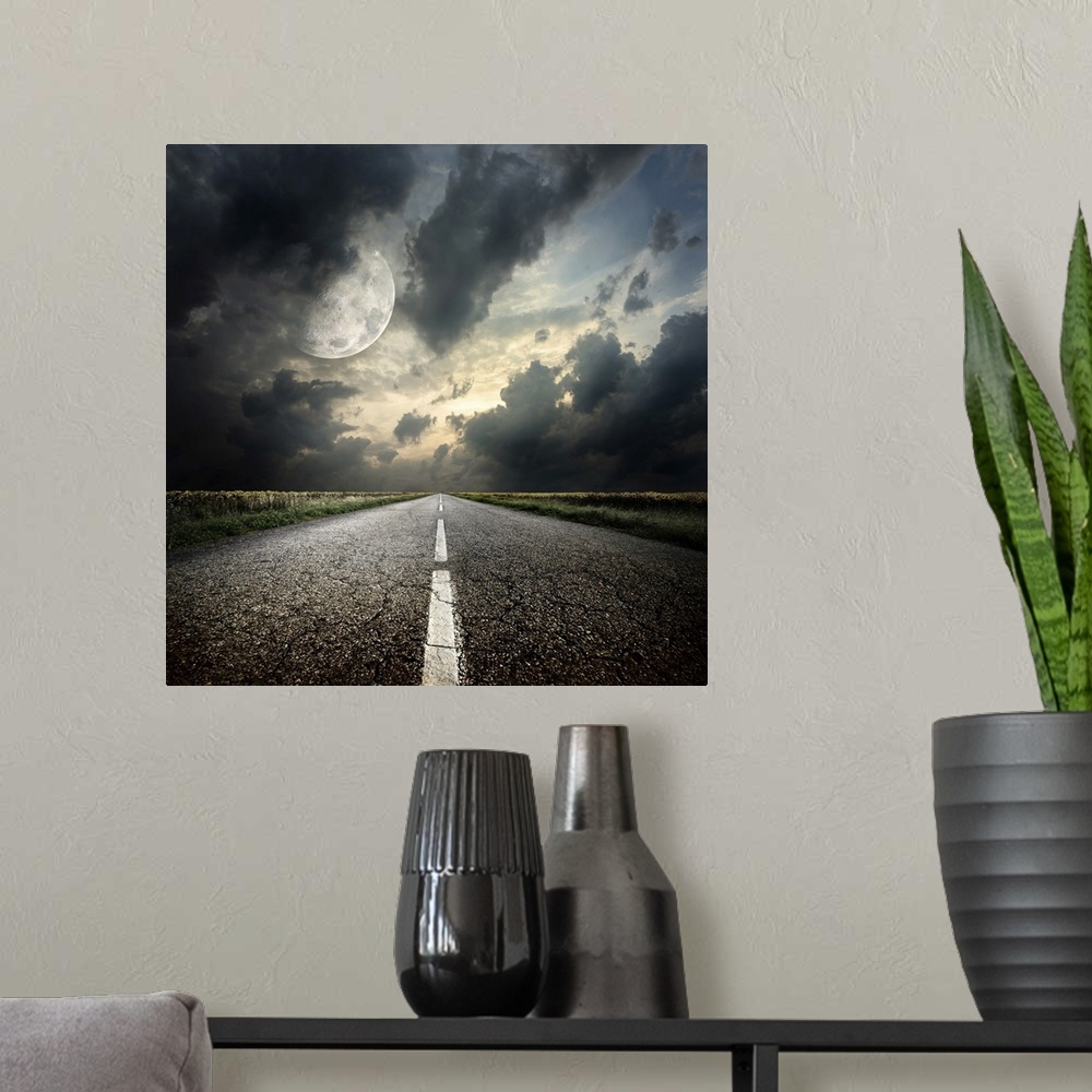A modern room featuring Highway and the moon. Elements of this image furnished by NASA.