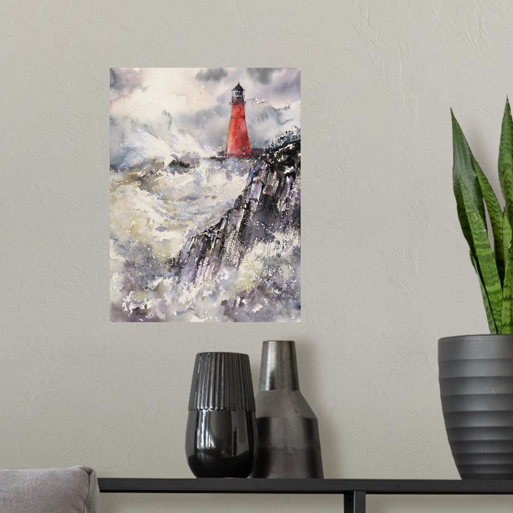 A modern room featuring Lighthouse In Stormy Landscape