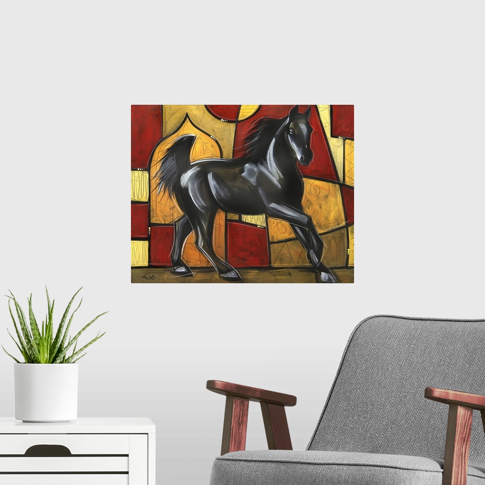 A modern room featuring Black stallion