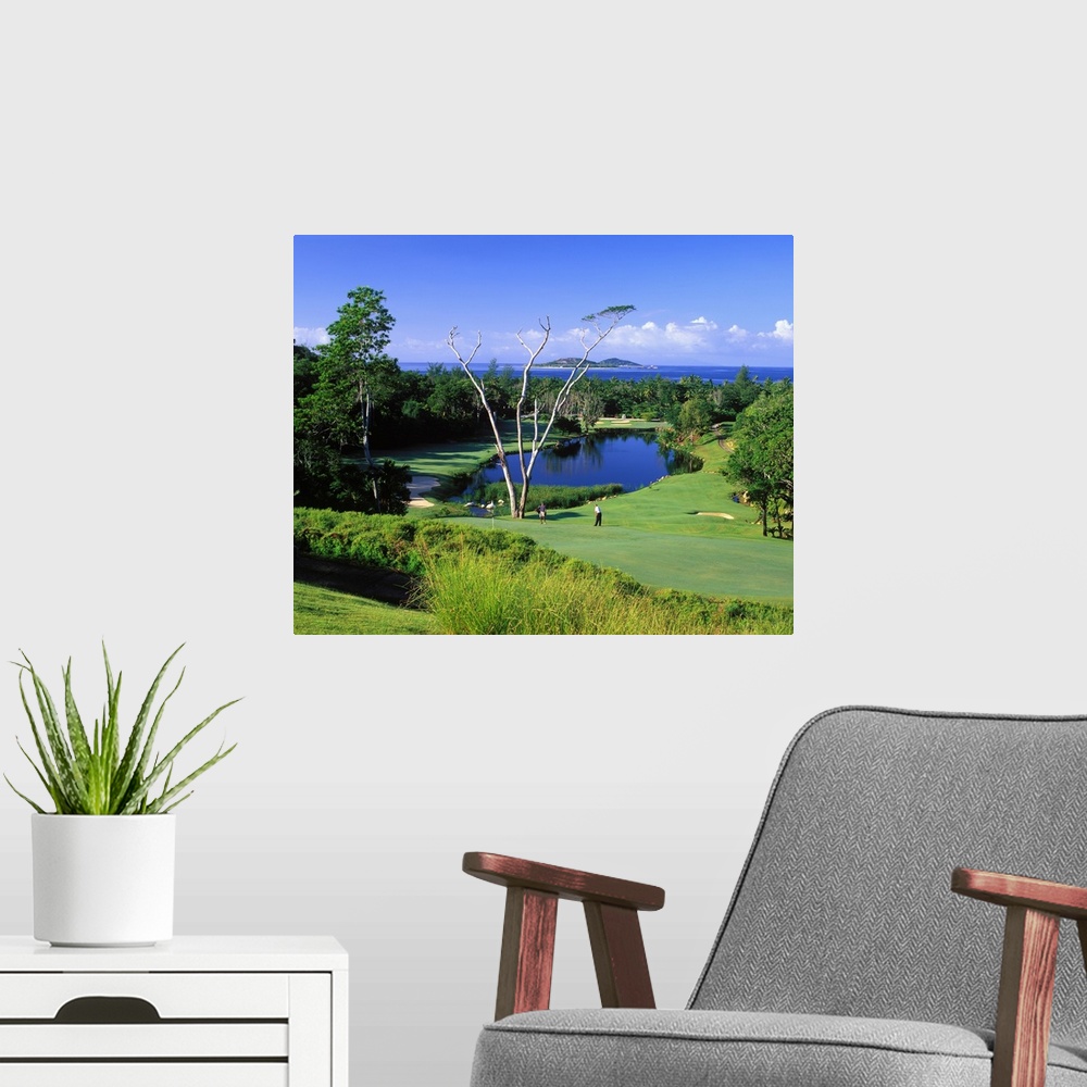 A modern room featuring Africa, Seychelles, Praslin Island, Lemuria Resort, golf course