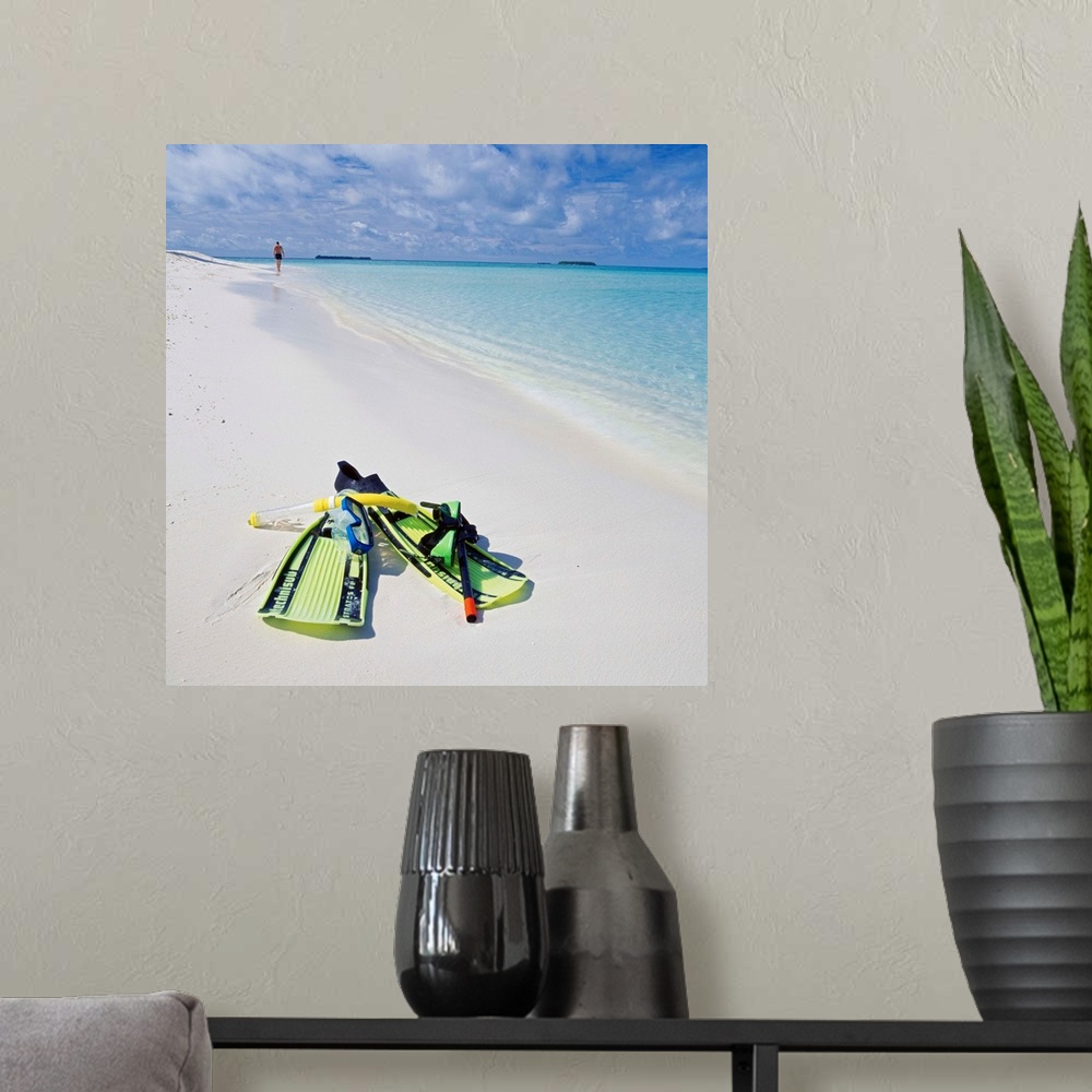 A modern room featuring Asia, Maldives, Flippers and diving mask on the beach