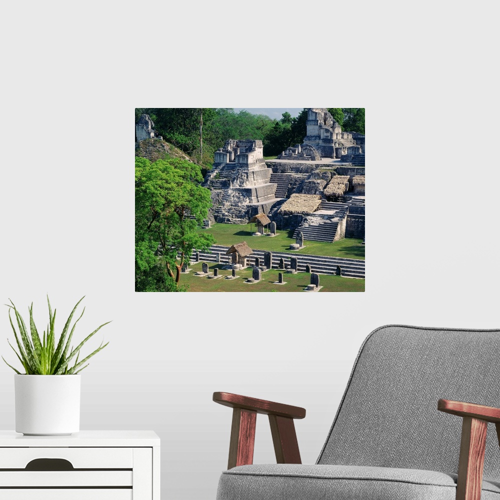 A modern room featuring Central America, Guatemala, Tikal, Great Plaza, mayan ruins