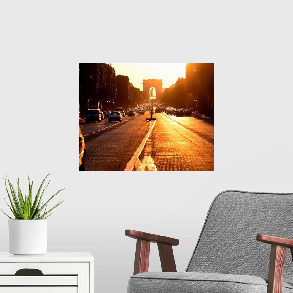 A modern room featuring France, Paris, Arc de Triumph and Champs Elysee, traffic, night