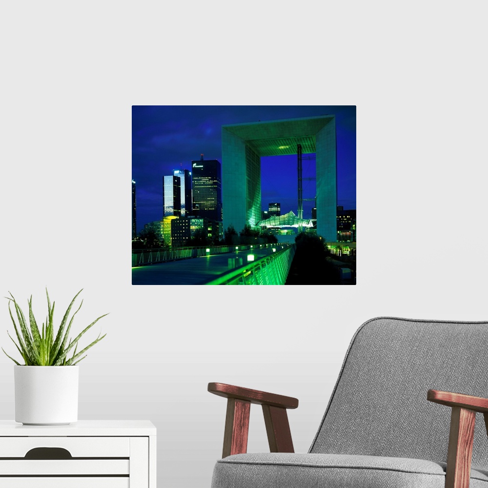 A modern room featuring France, Paris, La Defense, view of the Grand Arch, night