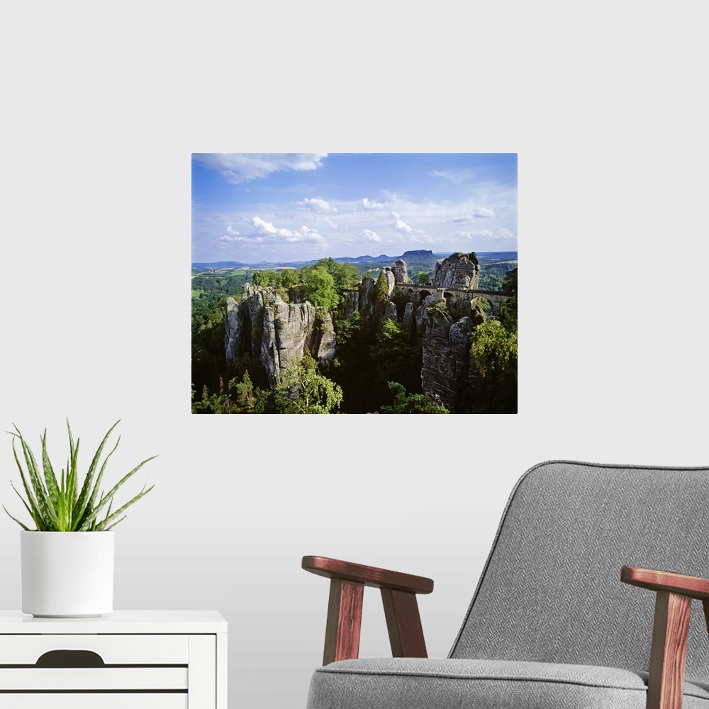A modern room featuring Germany, Saxony, Elbe Sandstone Mountains, view of the Elbe river