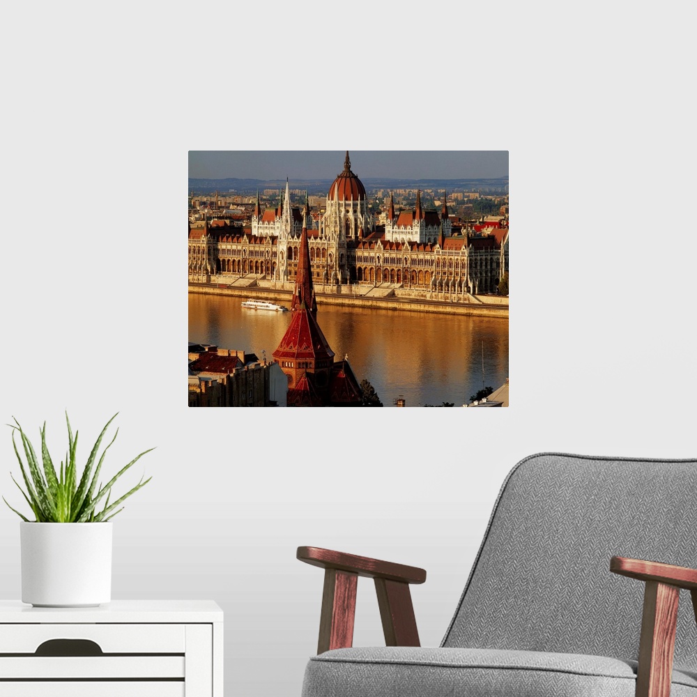 A modern room featuring Hungary, Budapest, View of the Parliament