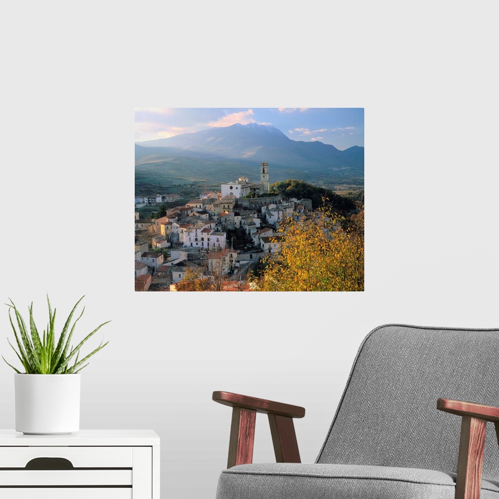 A modern room featuring Italy, Abruzzo, Goriano Sicoli, village towards Monte San Nicola