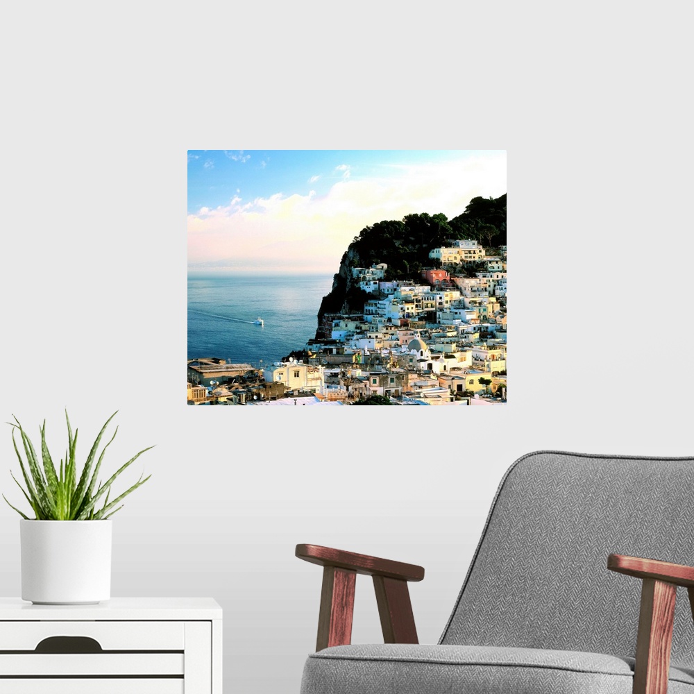 A modern room featuring Italy, Campania, Capri, view on town, Gulf of Naples and Mount Vesuvius
