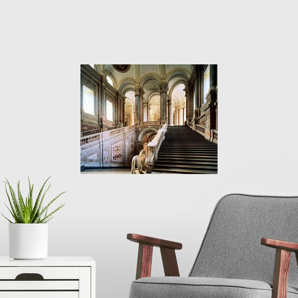 A modern room featuring Italy, Campania, Caserta, Royal Palace of Caserta, great royal staircase