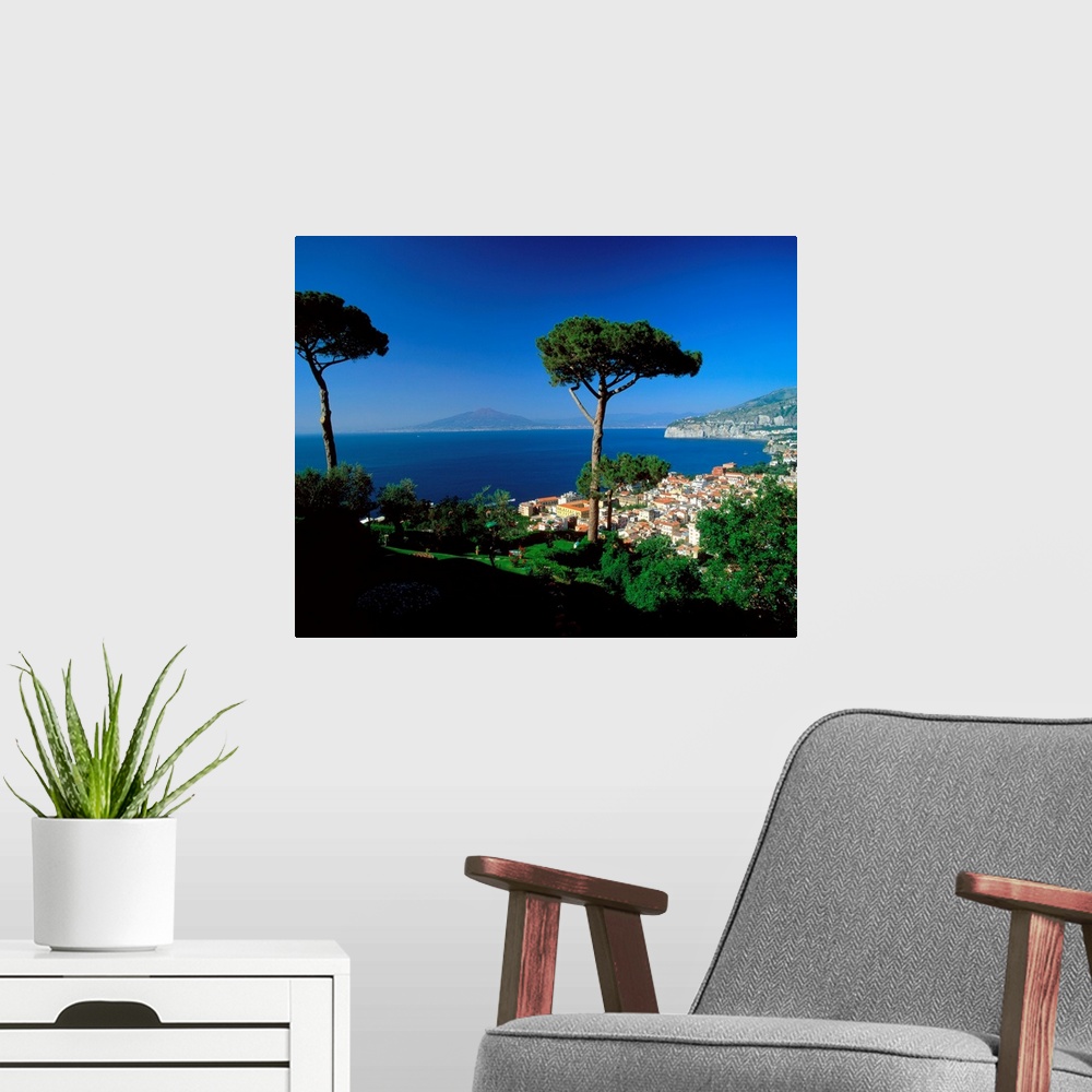 A modern room featuring Italy, Campania, Sorrento, Gulf of Naples, town and Mount Vesuvius