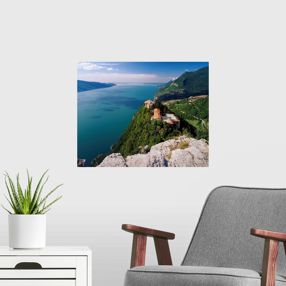 A modern room featuring Italy, Lake Garda, Tignale, Santuario di Montecastello and lake