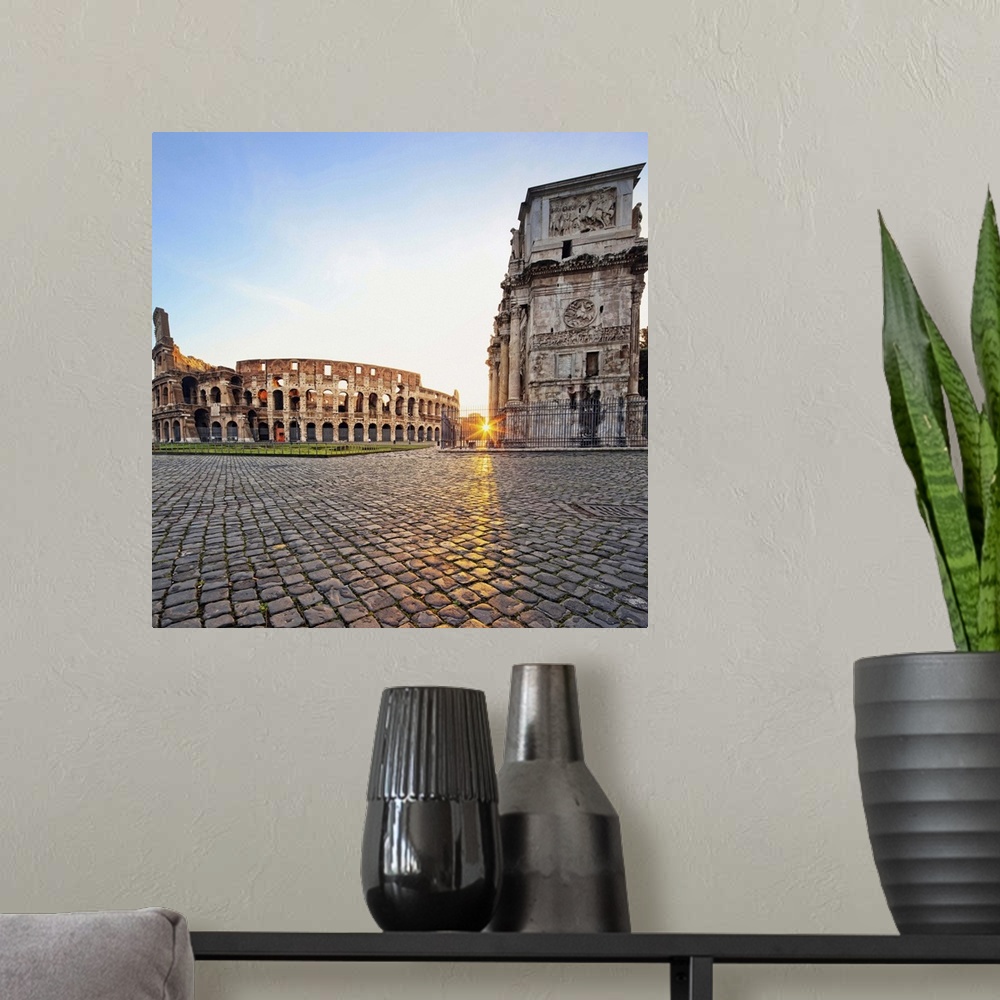 A modern room featuring Italy, Latium, Mediterranean area, Rome, Roman Forum, Colosseum, Colosseum and Arch of Constantin...