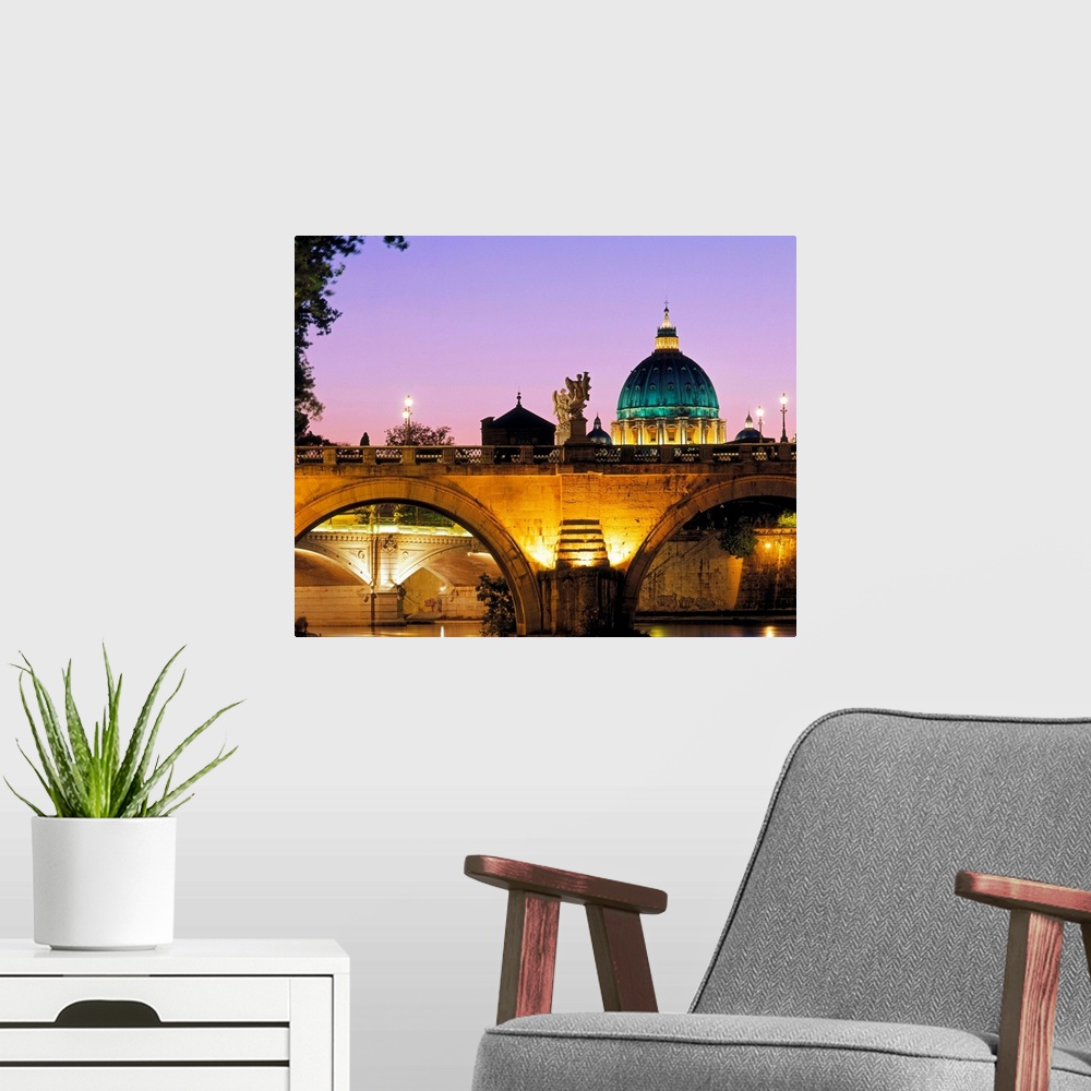 A modern room featuring Italy, Rome, Tevere, Capital of San Pietro, St. Angelo castle and bridges