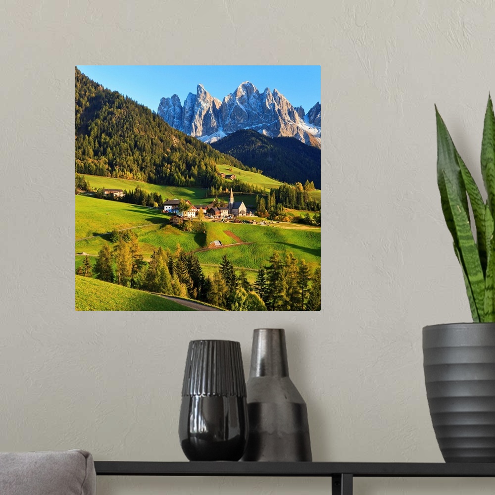 A modern room featuring Italy, Trentino-Alto Adige, Bolzano district, South Tyrol, Val di Funes, Santa Maddalena, Alps, D...