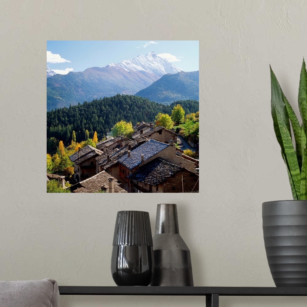 A modern room featuring Italy, Valle d'Aosta, The village, rooftops