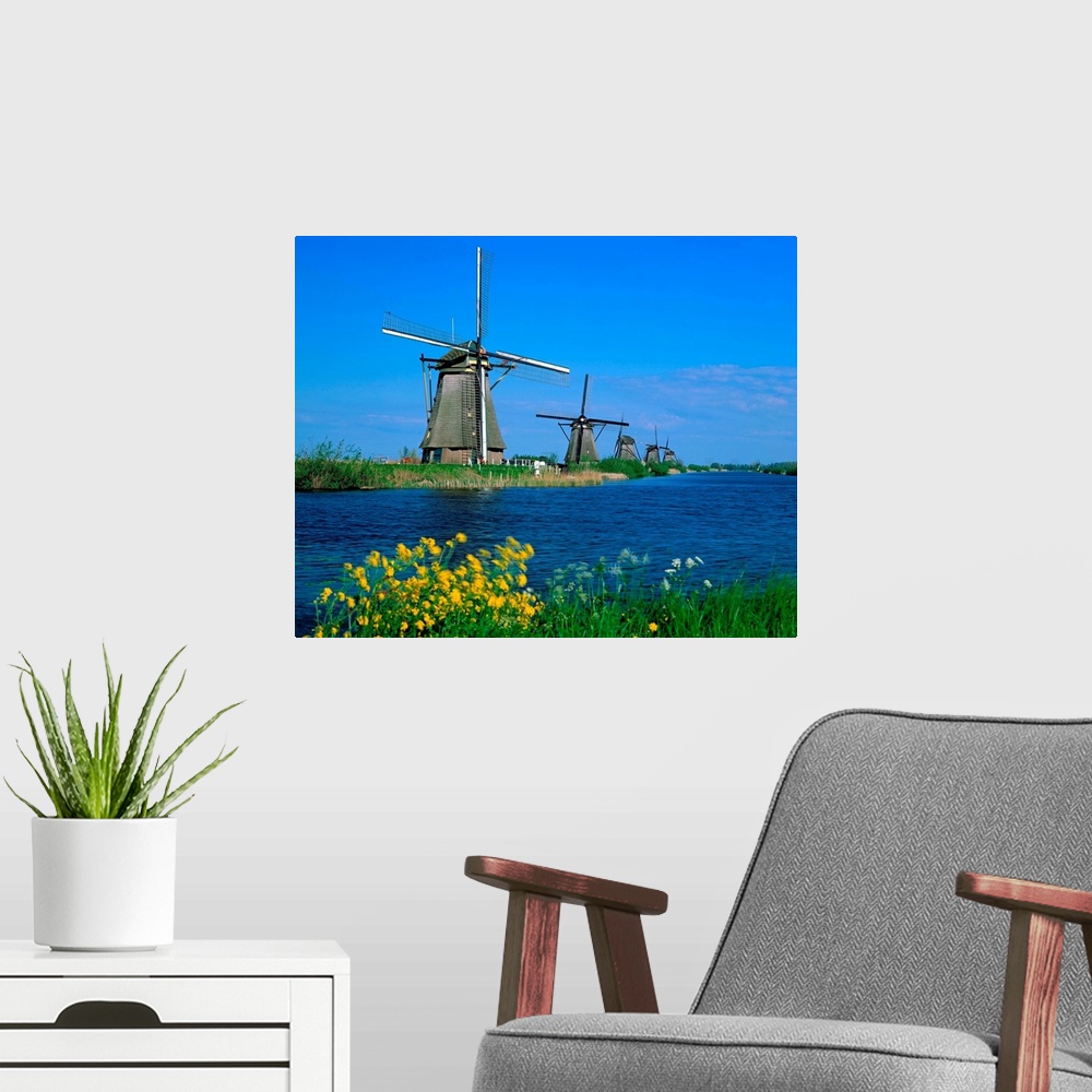 A modern room featuring Netherlands, Kinderdijk, Windmills