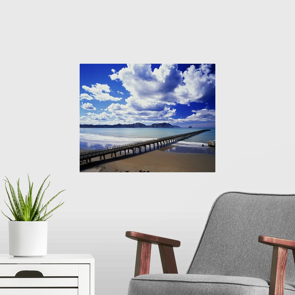 A modern room featuring New Zealand, North Island, East CoaSt. pier at Tologa Bay
