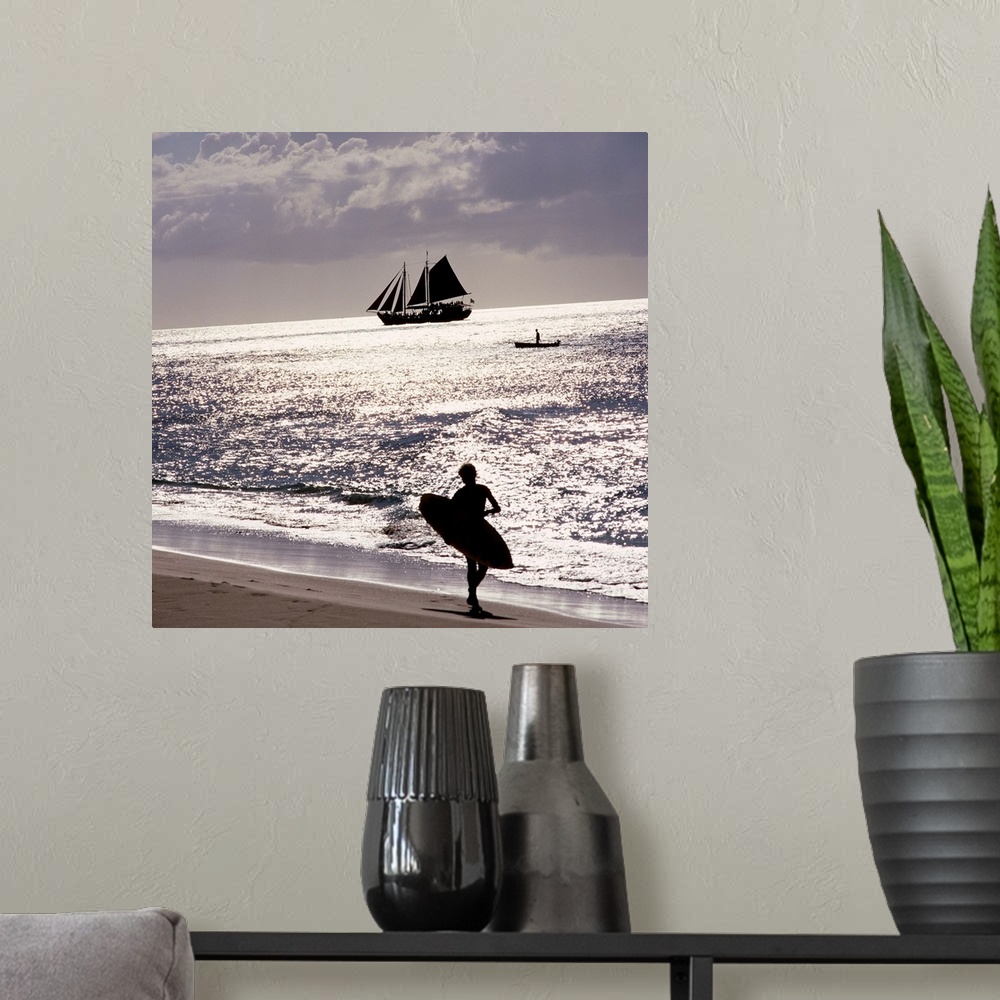 A modern room featuring Sailing boat and surf