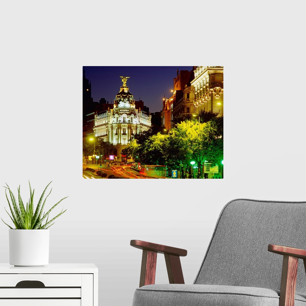 A modern room featuring Spain, Madrid, one of the main street of the city, and Edificio Metropolis