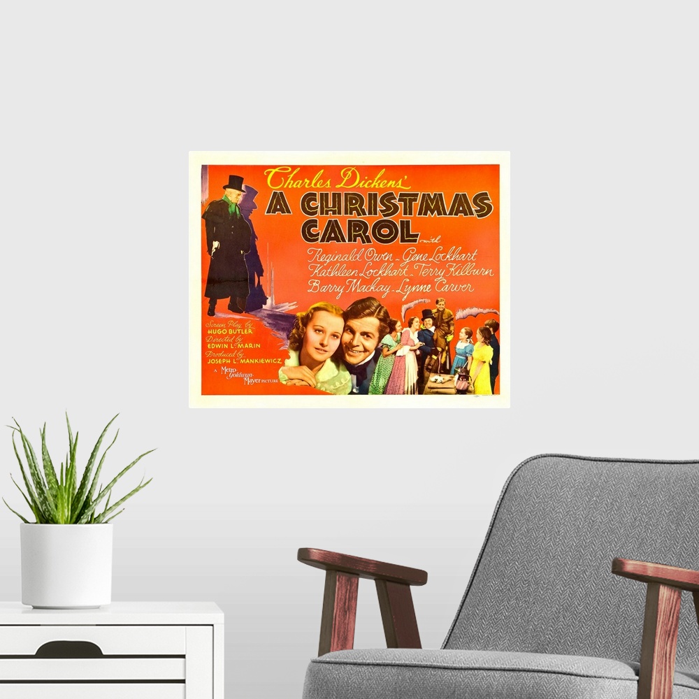 A modern room featuring A Christmas Carol - Vintage Movie Poster