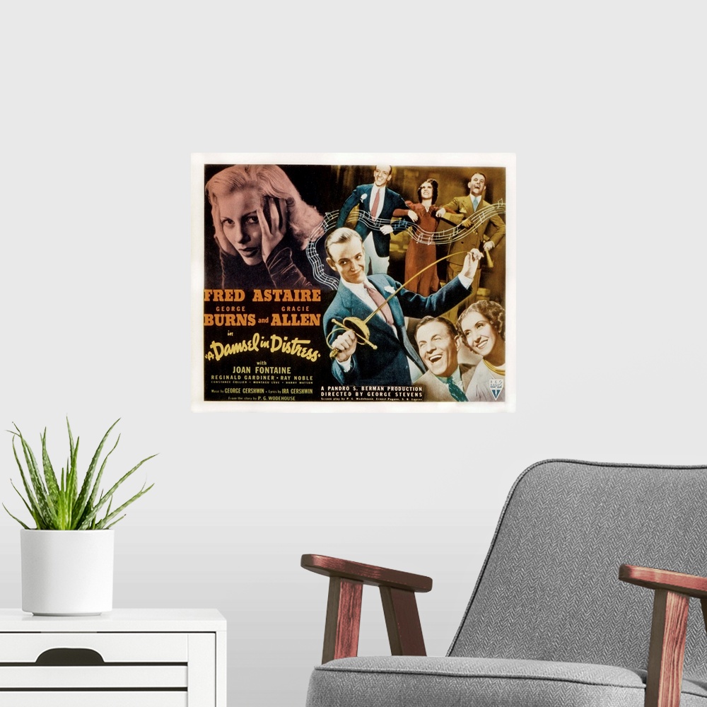 A modern room featuring A Damsel in Distress - Vintage Movie Poster