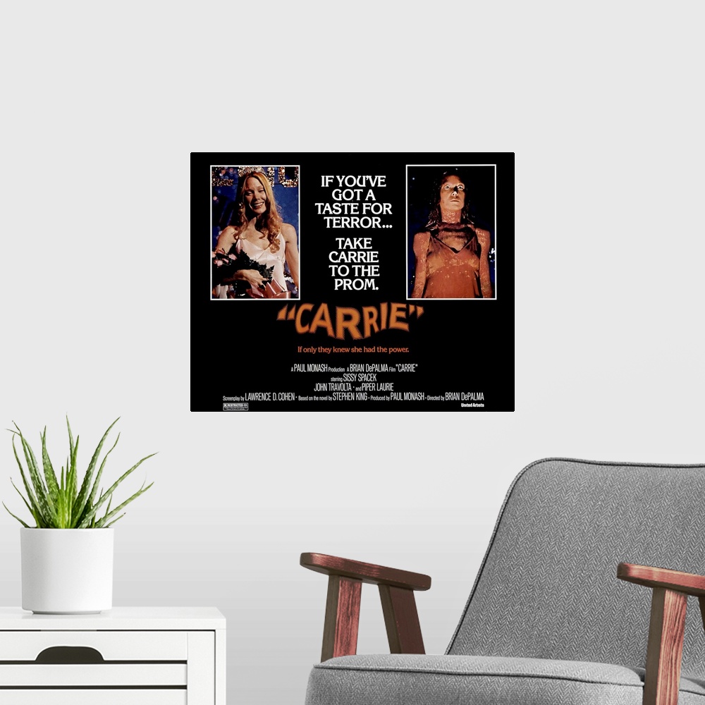 A modern room featuring Carrie - Vintage Movie Poster