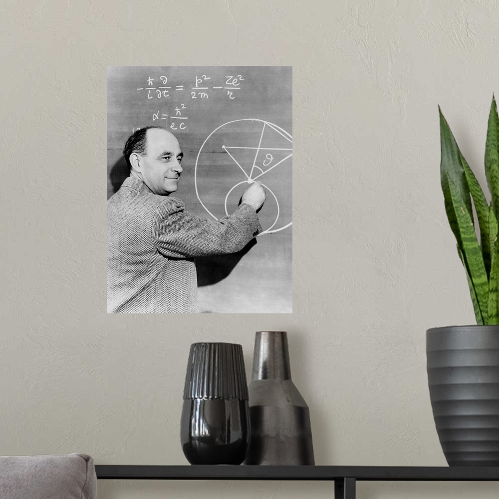 A modern room featuring Enrico Fermi, Italian-American physicist. c. 1945-50.