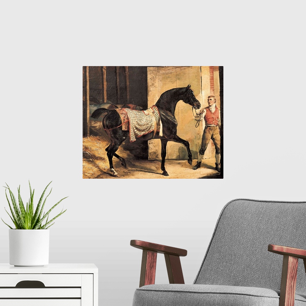 A modern room featuring Horse Going Out the Stable
