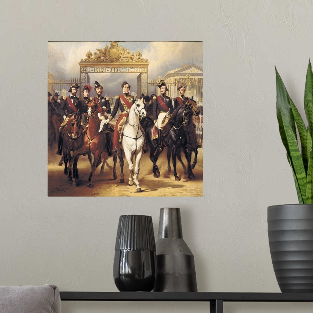 A modern room featuring Louis-Philippe and his Sons on Horseback in front of the Chateau de Versailles