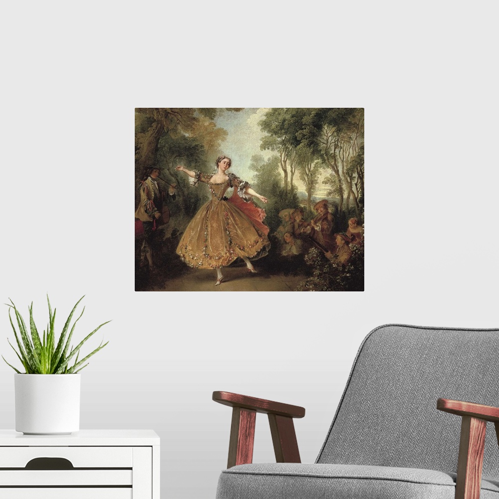 A modern room featuring Lancret, Nicolas (1690-1743). Mlle Camargo Dancing. Rococo. Oil on canvas. RUSSIA. Saint Petersbu...