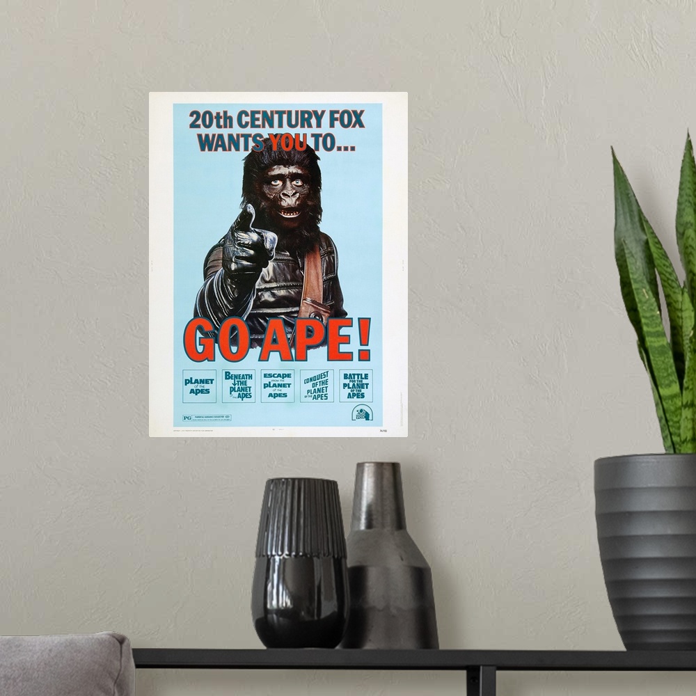 A modern room featuring Planet Of The Apes - Vintage Movie Poster