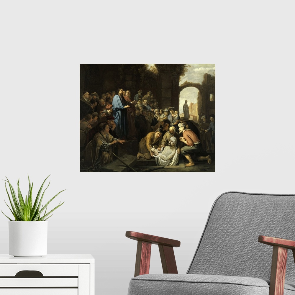 A modern room featuring Nicolas Moyaert (1592-1644). Dutch School. The Resurrection of Lazarus. Reims, musee des Beaux Arts.