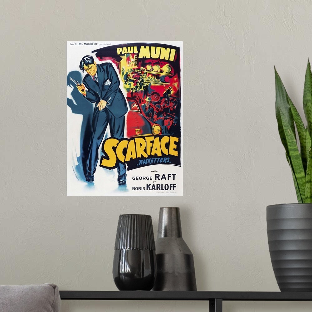 A modern room featuring Scarface - Vintage Movie Poster (French)