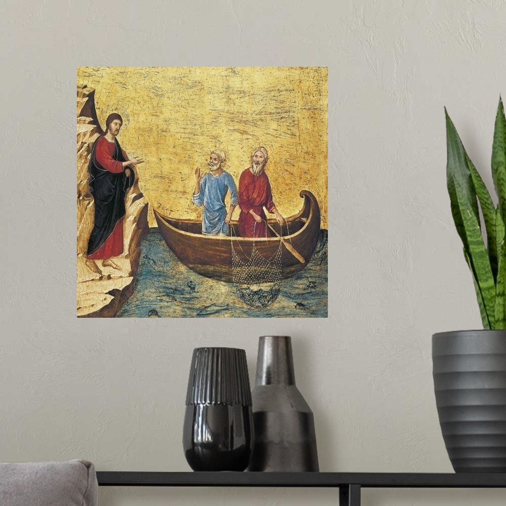 A modern room featuring The Calling of the Apostles Peter and Andrew
