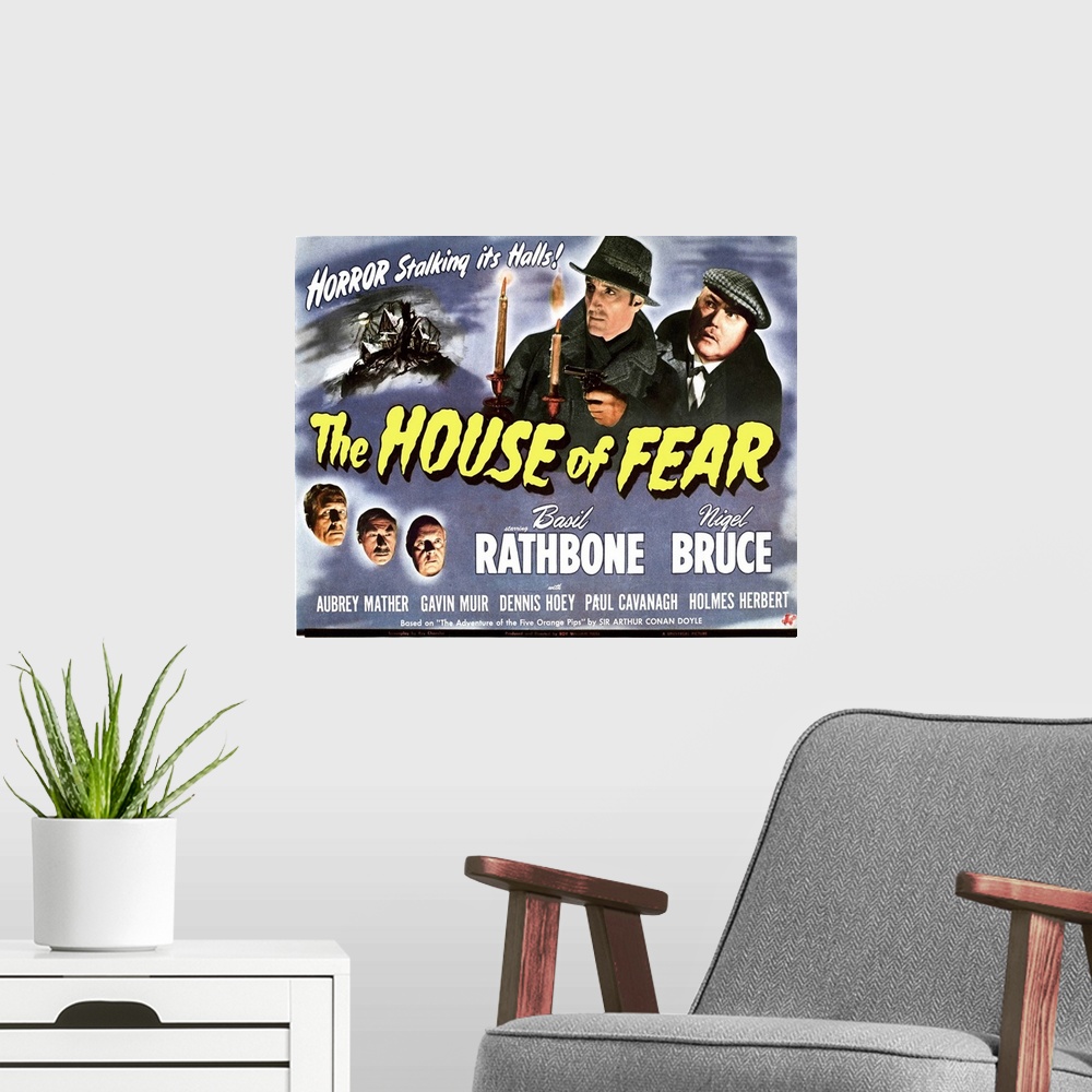 A modern room featuring The House of Fear - Vintage Movie Poster