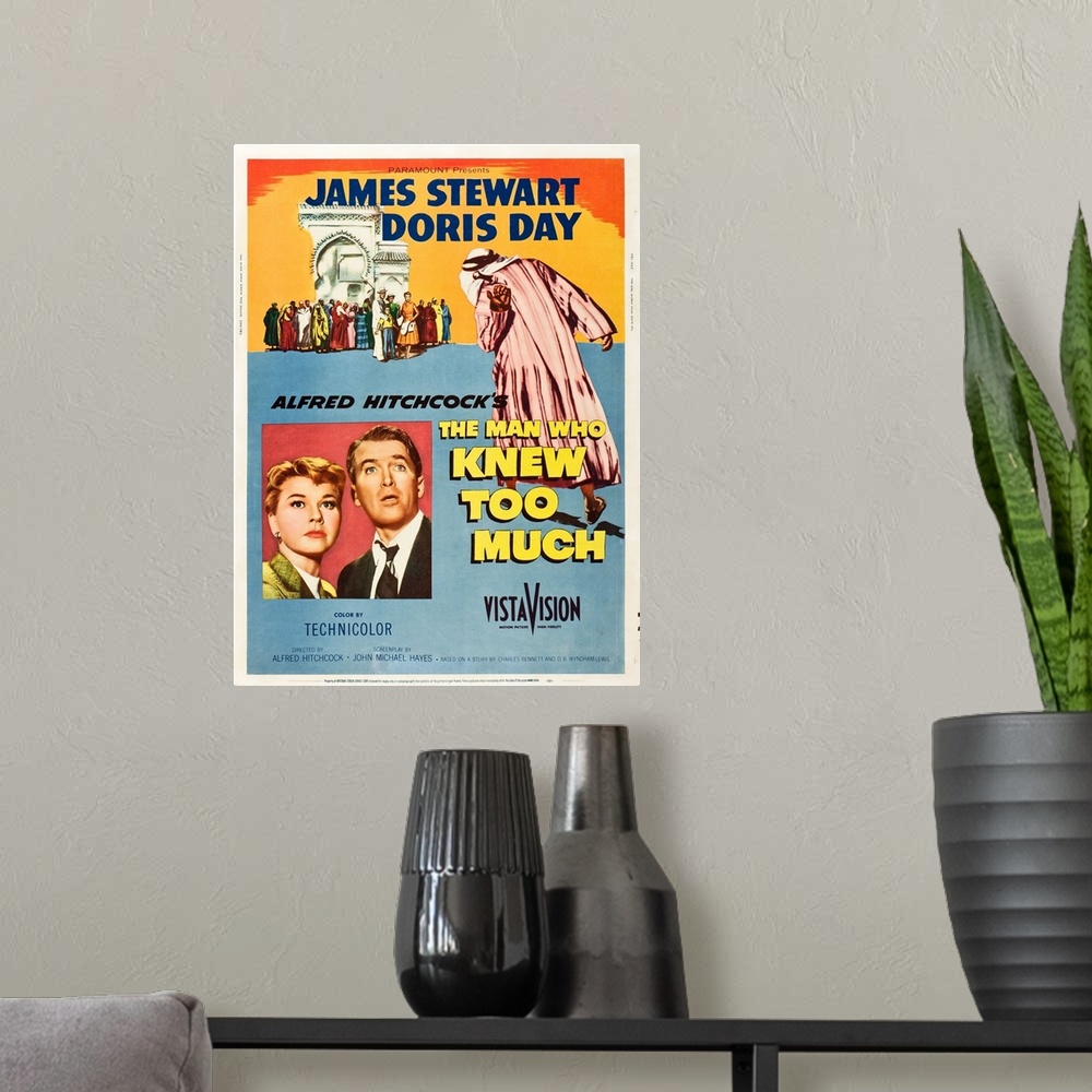 A modern room featuring The Man Who Knew Too Much - Vintage Movie Poster