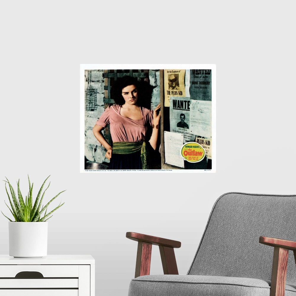 A modern room featuring The Outlaw, US Lobbycard, Jane Russell, 1943.