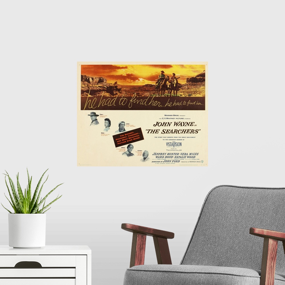 A modern room featuring The Searchers - Movie Poster