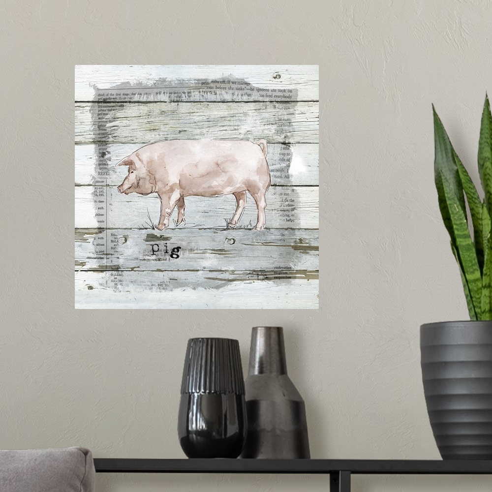 A modern room featuring Farmhouse Collage Pig