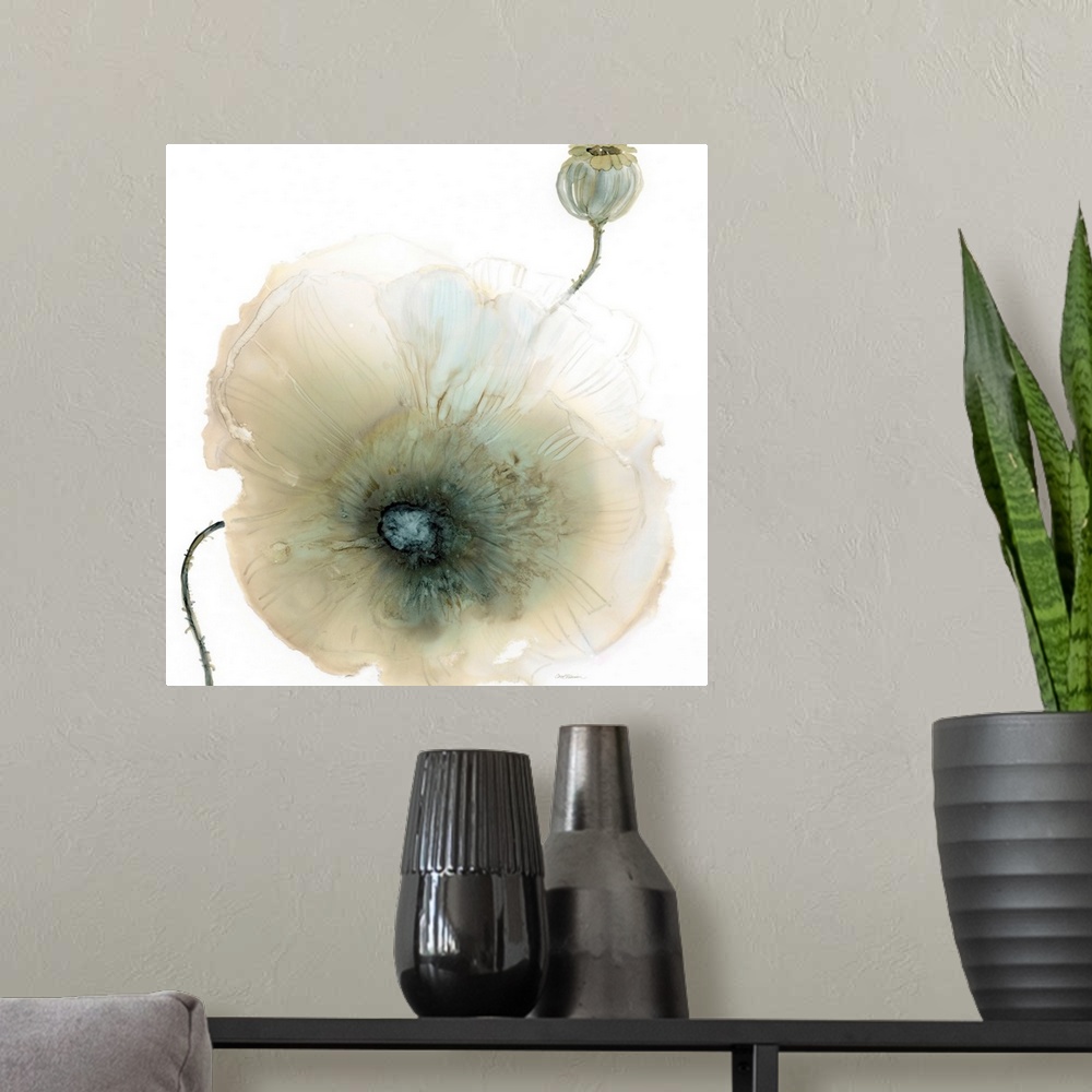 A modern room featuring Iridescent Poppy I