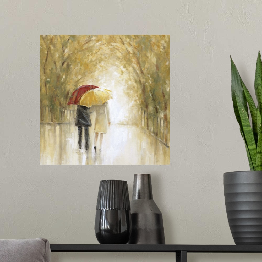 A modern room featuring Walking in the Rain